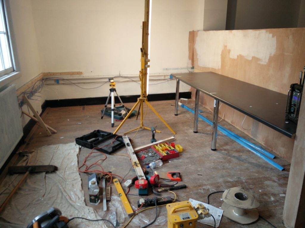 Various tools around and building work taking place