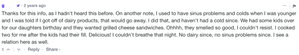 A comment written about the medical blog post