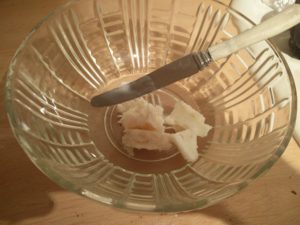 The vegetable shortening after being placed in a mixing bowl