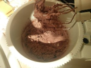 The cocoa powder and whipping cream mixed together
