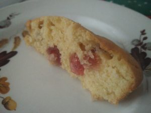 A slice of the smaller cake on a place