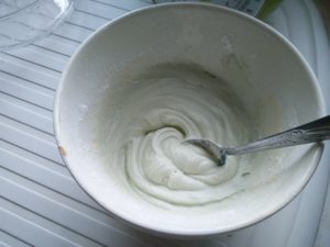 The final colour of the icing once it had been mixed with the food colouring