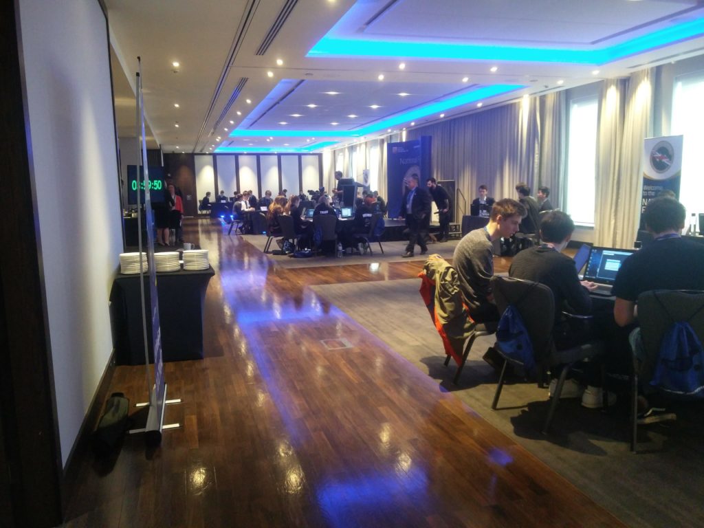 The competition room for the CyberCenturion competition, with the teams "playing"