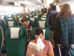 The inside of the cabin on the plane to Washington