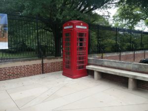 A red telephone box outside the British Embassy