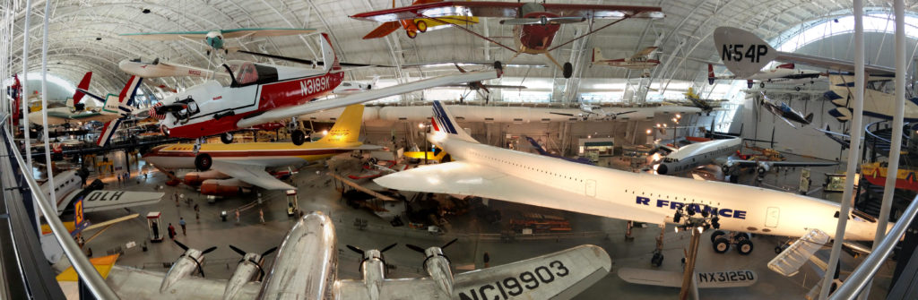 A panoramic view of part of the museum, showing an Air France Concorde