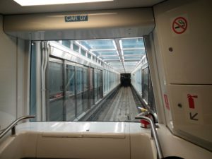A view down the tunnel from the train station at Washington Dulles Airport