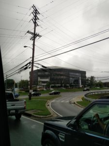 An electric pylon with a number of wires going to it